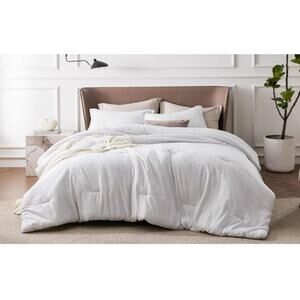 BEDSURE Get Cozy Calif King Comforter Set + 2 Pillow Shams White--Sz 96" X 104"